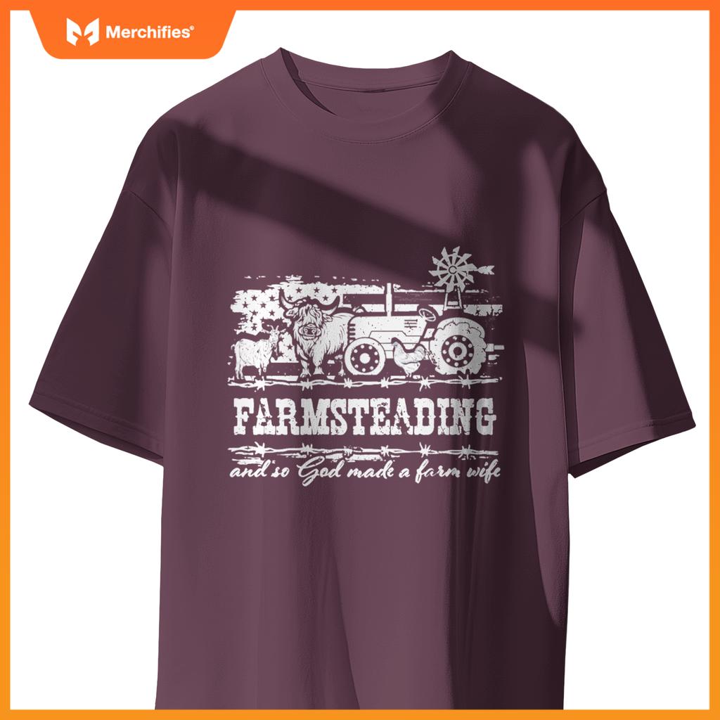 Farmsteading God Made a Farm Wife Farmer USA Flag Patriotic T-Shirt