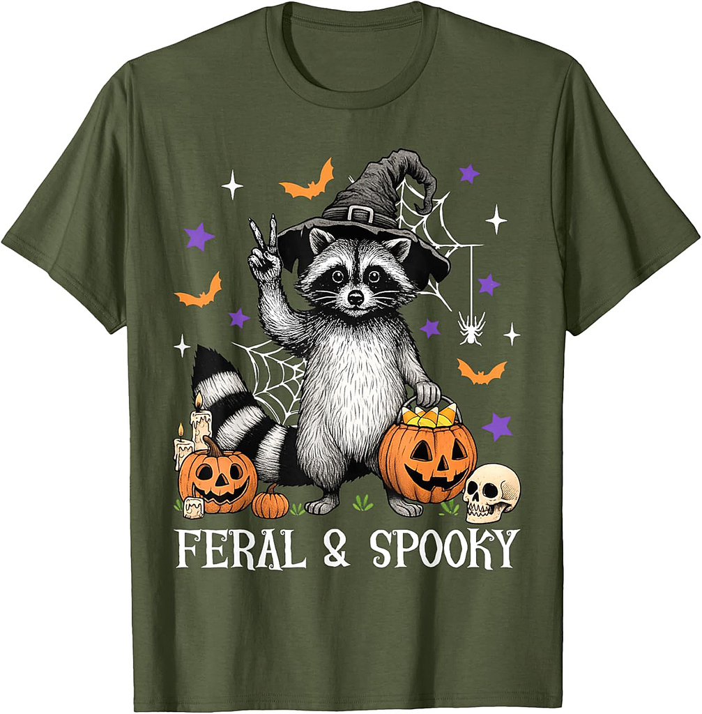 Feral & Spooky Funny Creepy Raccoon Trick Or Treat Halloween T-Shirt