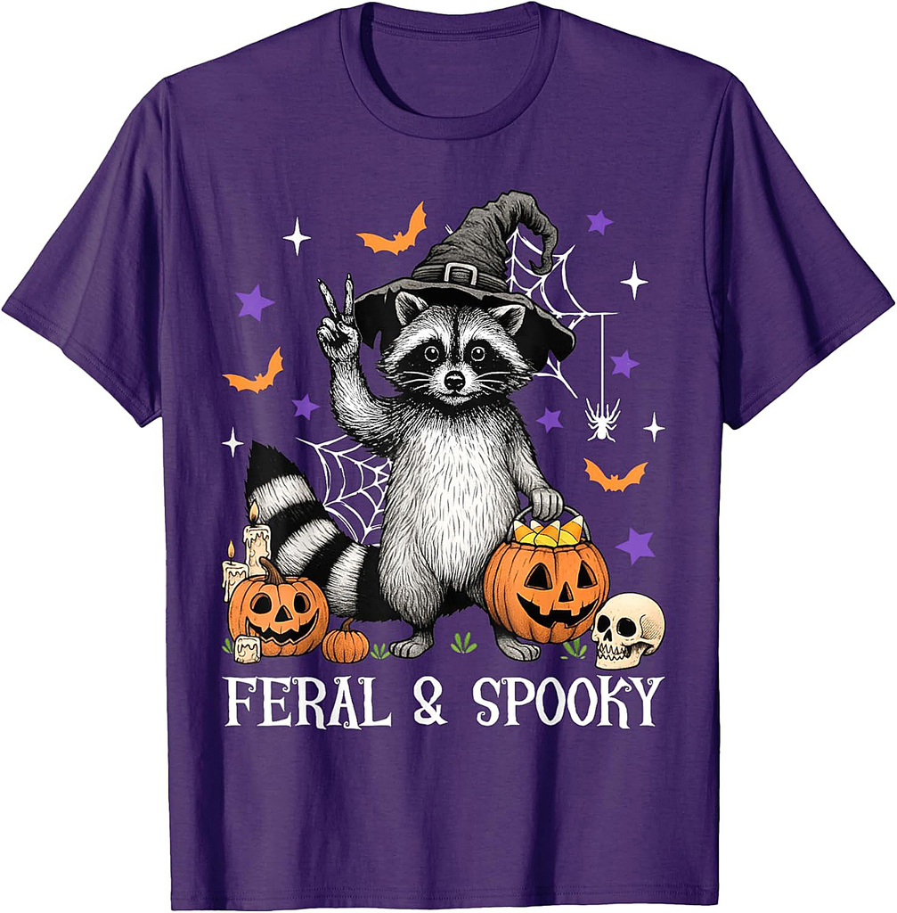 Feral & Spooky Funny Creepy Raccoon Trick Or Treat Halloween T-Shirt