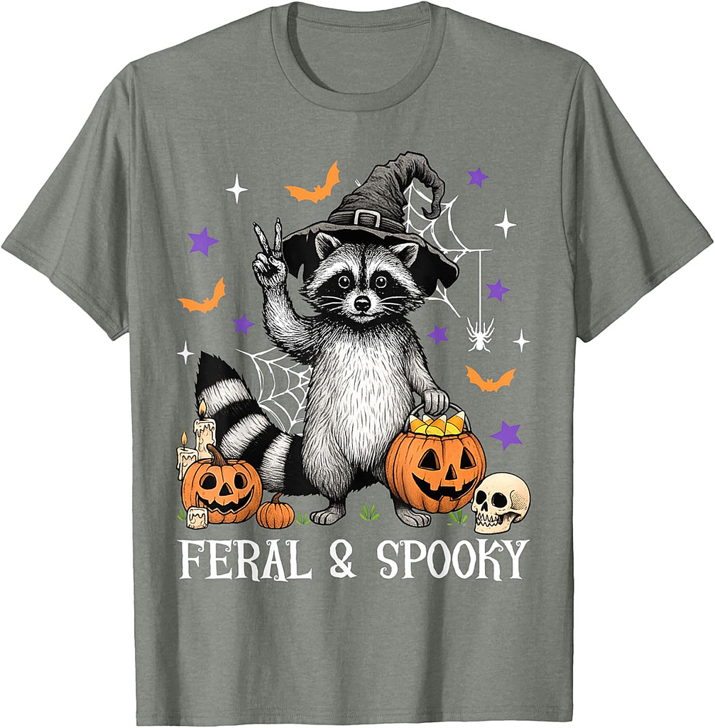 Feral & Spooky Funny Creepy Raccoon Trick Or Treat Halloween T-Shirt