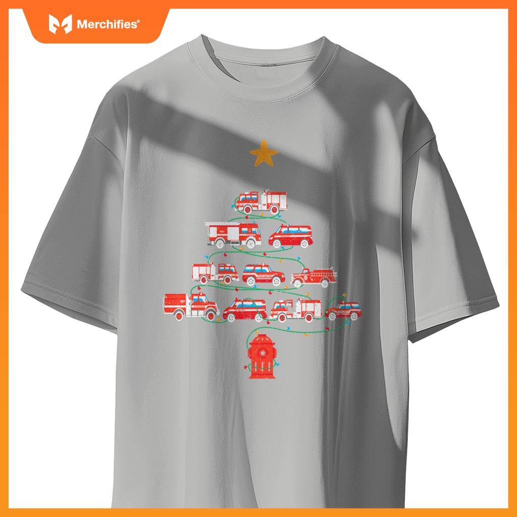Firefighter, Fire Truck Christmas Tree, Ugly Xmas Sweater T-Shirt