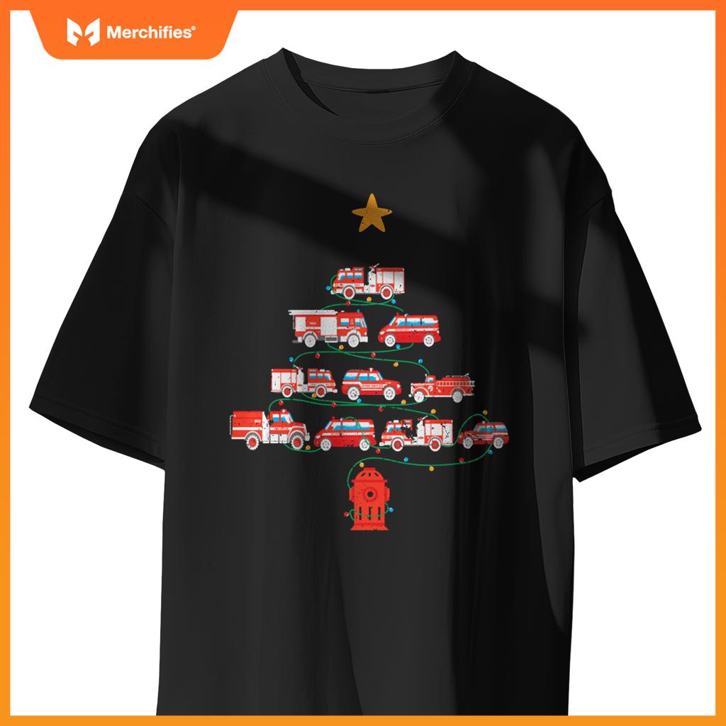 Firefighter, Fire Truck Christmas Tree, Ugly Xmas Sweater T-Shirt