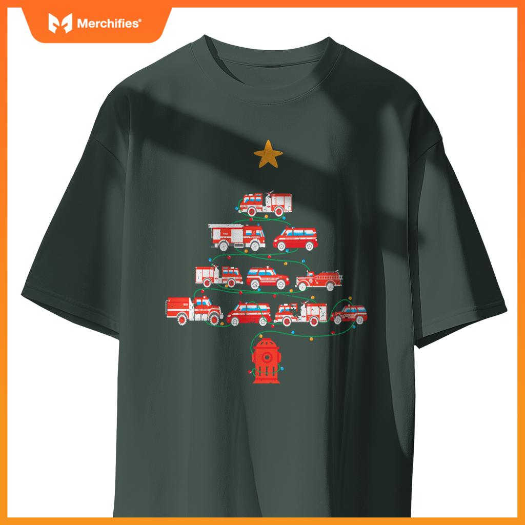 Firefighter, Fire Truck Christmas Tree, Ugly Xmas Sweater T-Shirt