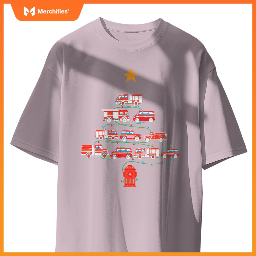 Firefighter, Fire Truck Christmas Tree, Ugly Xmas Sweater T-Shirt