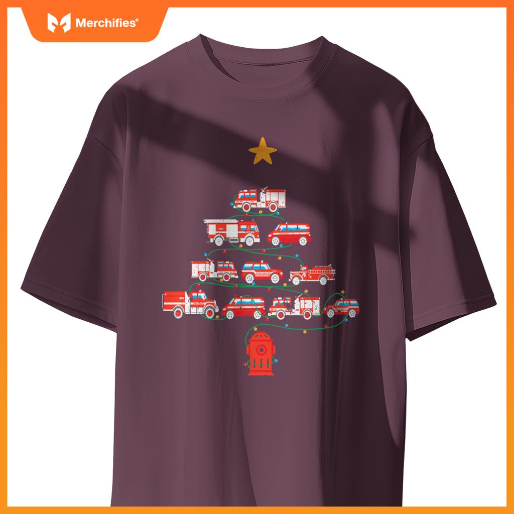 Firefighter, Fire Truck Christmas Tree, Ugly Xmas Sweater T-Shirt