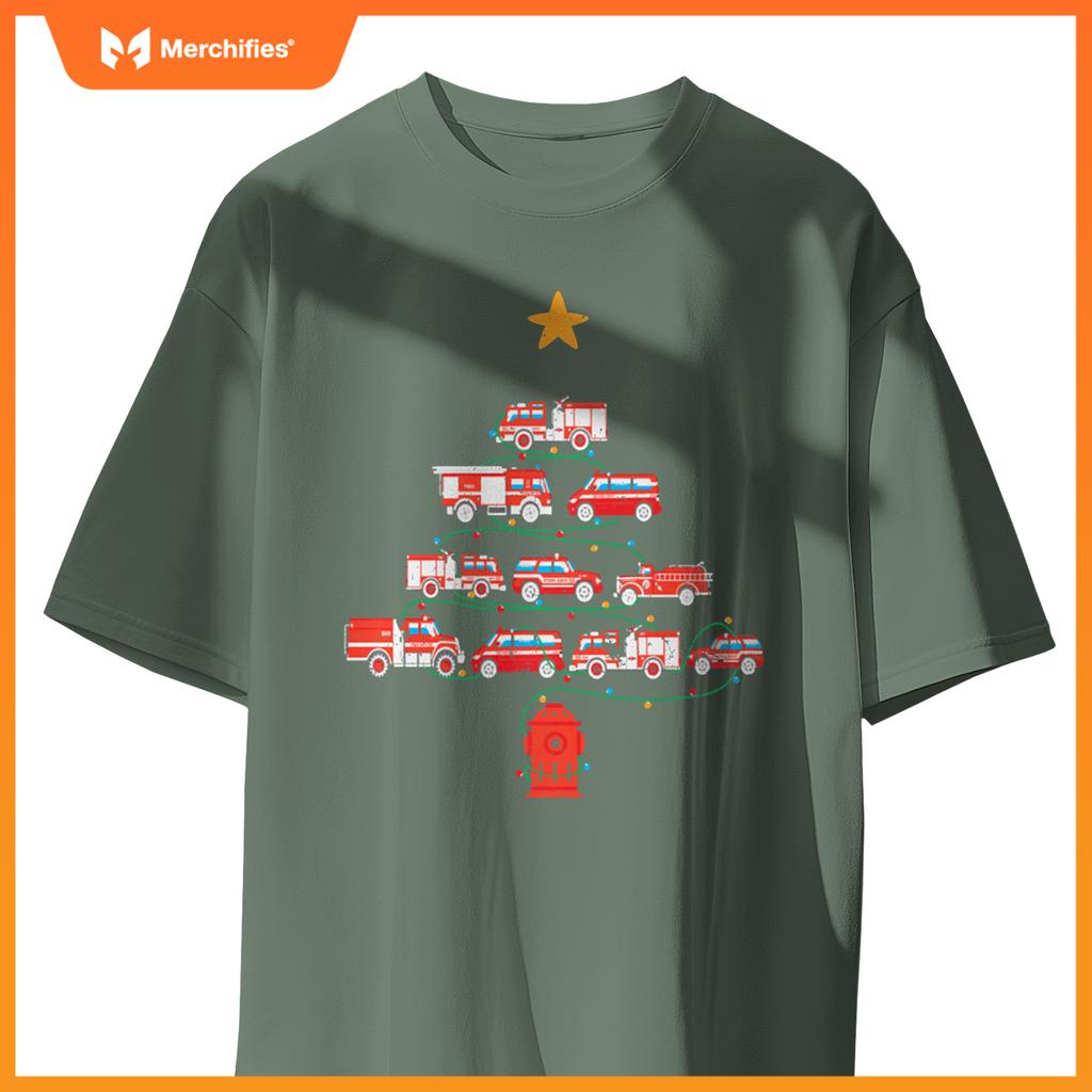 Firefighter, Fire Truck Christmas Tree, Ugly Xmas Sweater T-Shirt