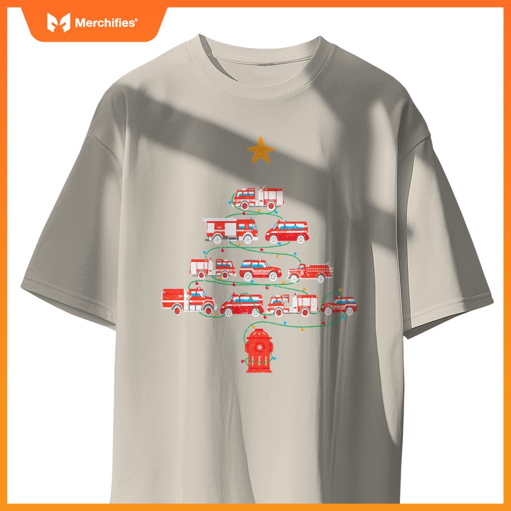 Firefighter, Fire Truck Christmas Tree, Ugly Xmas Sweater T-Shirt