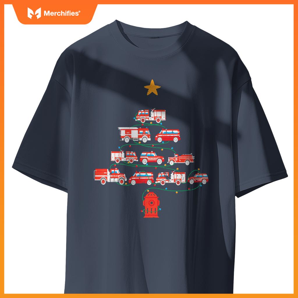 Firefighter, Fire Truck Christmas Tree, Ugly Xmas Sweater T-Shirt