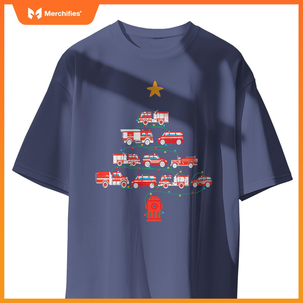 Firefighter, Fire Truck Christmas Tree, Ugly Xmas Sweater T-Shirt