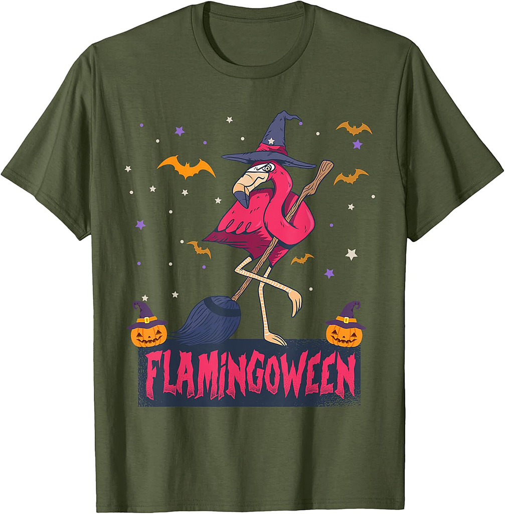 Flamingoween Funny Witch Flamingo Lover Halloween T-Shirt
