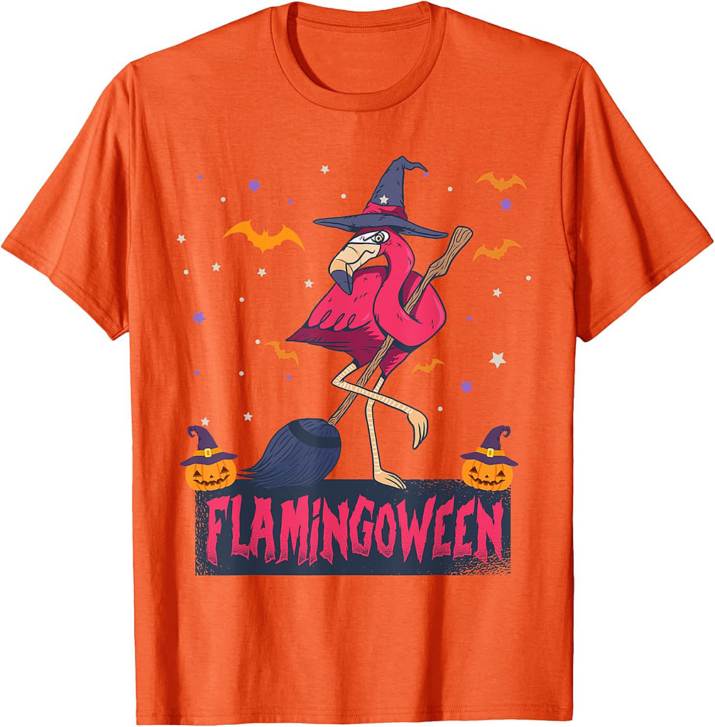 Flamingoween Funny Witch Flamingo Lover Halloween T-Shirt