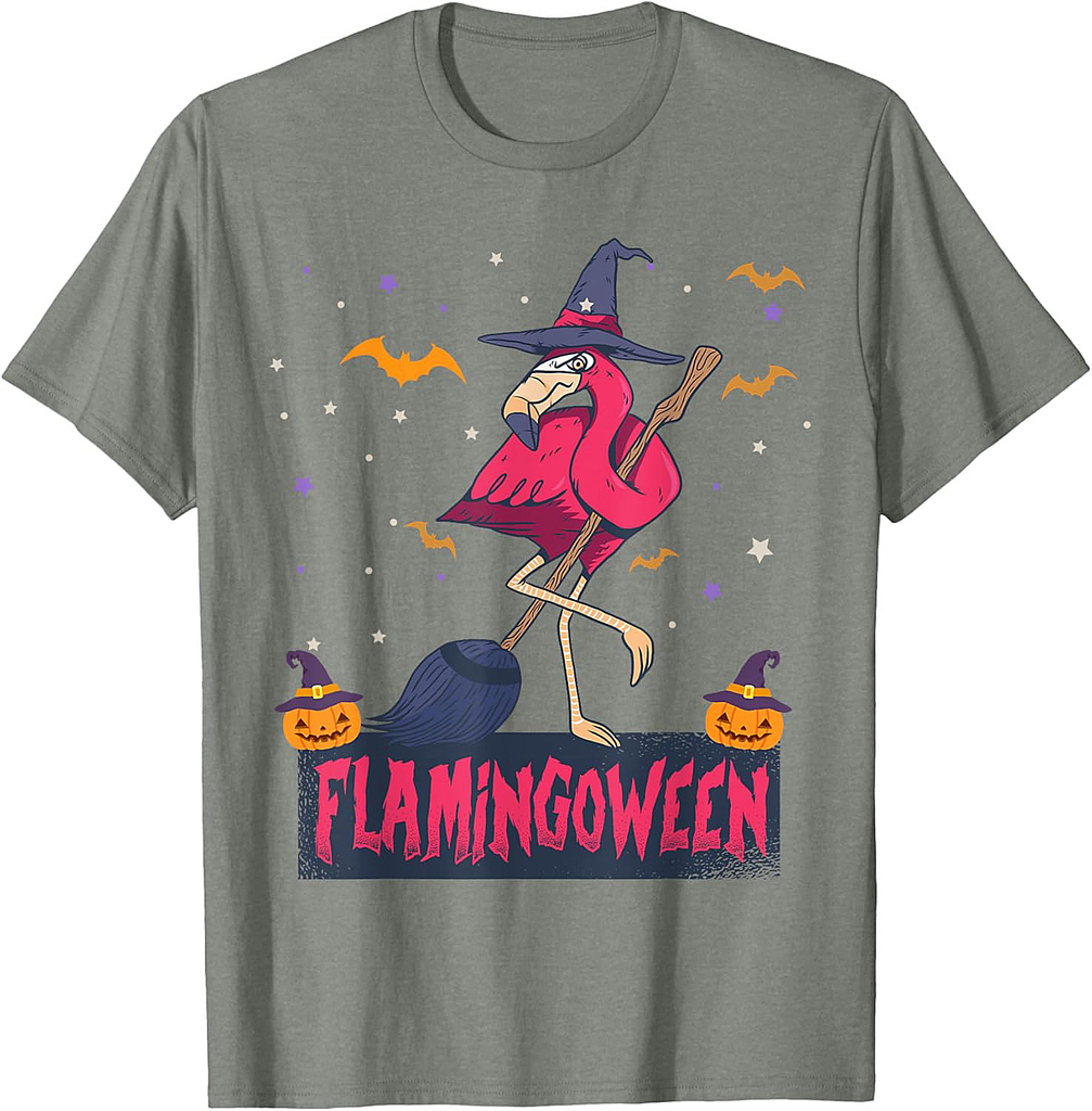 Flamingoween Funny Witch Flamingo Lover Halloween T-Shirt