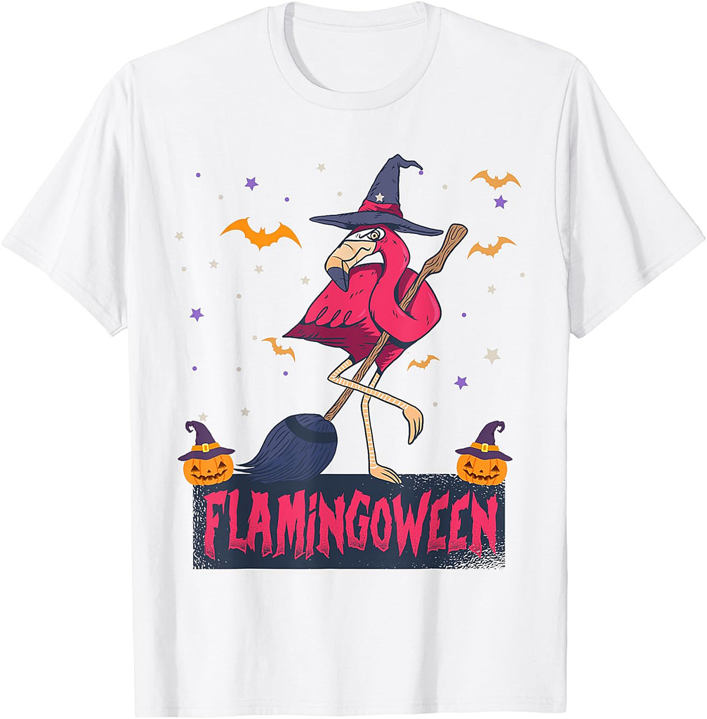Flamingoween Funny Witch Flamingo Lover Halloween T-Shirt