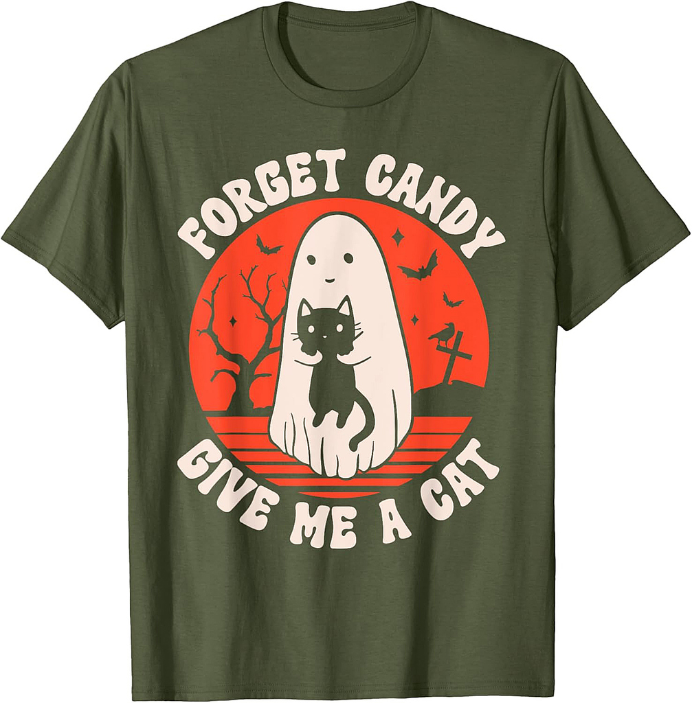 Forget Candy Give Me Cat Cute Halloween Cat Ghost Boys Girls T-Shirt