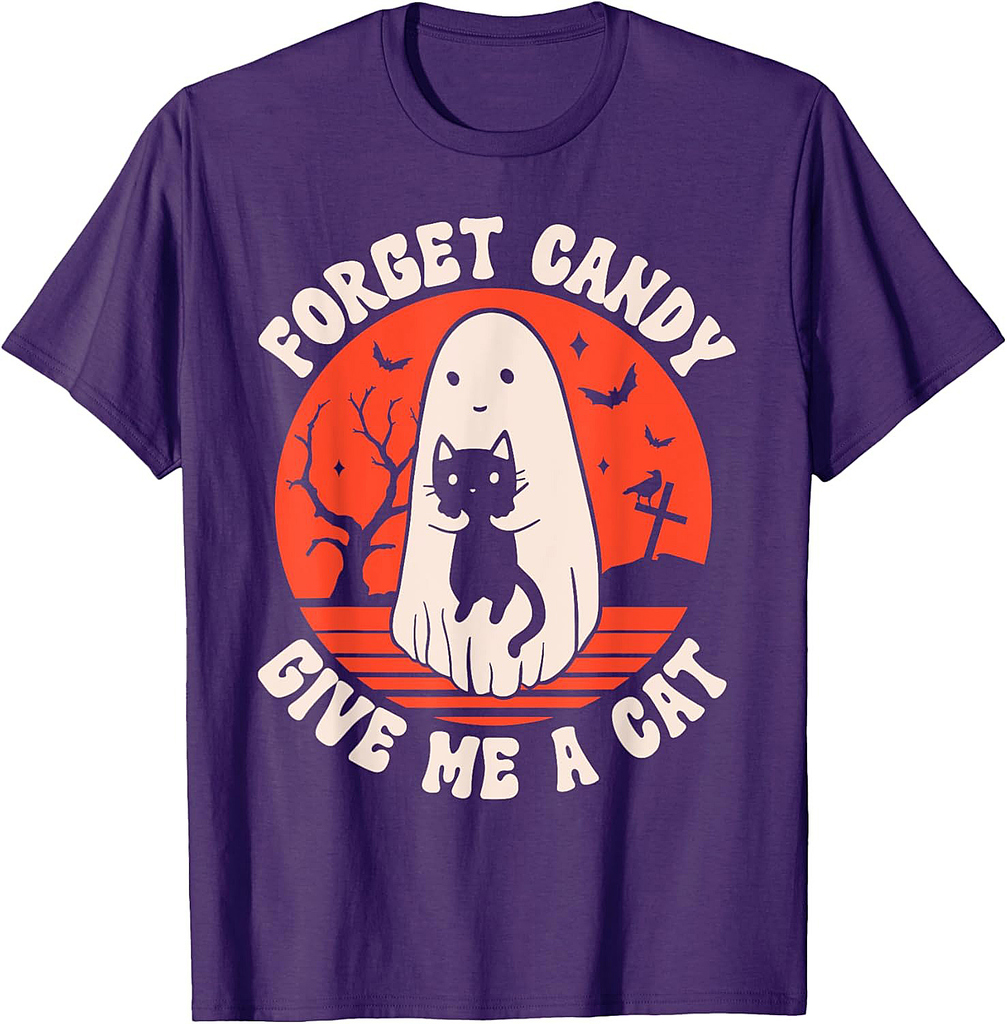 Forget Candy Give Me Cat Cute Halloween Cat Ghost Boys Girls T-Shirt