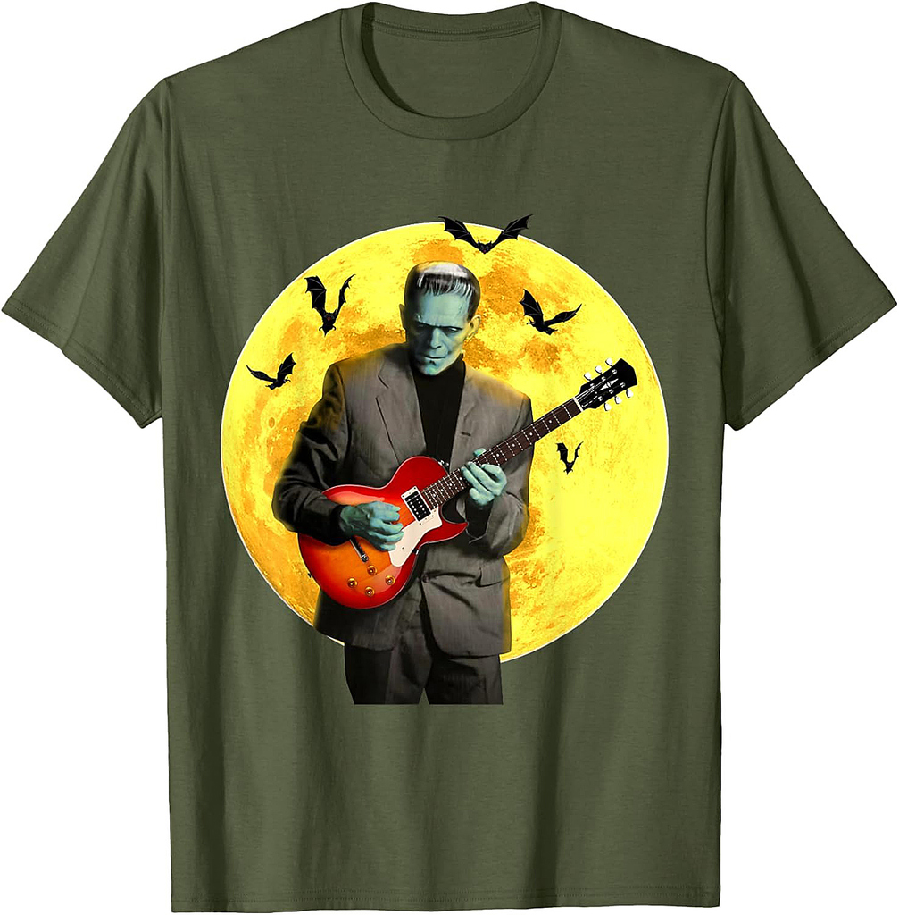 Frankenguitar Frankenstein Plays Electric Guitar Halloween T-Shirt