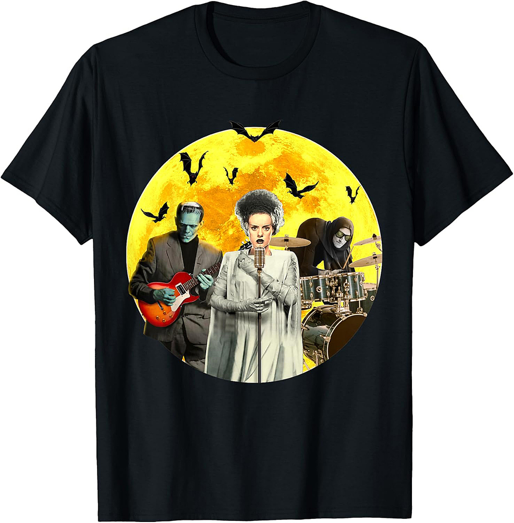 Frankenguitar Frankenstein With Bride & Igor Halloween Band T-Shirt