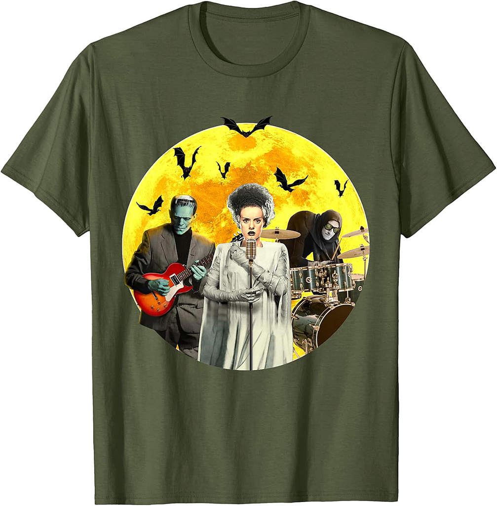Frankenguitar Frankenstein With Bride & Igor Halloween Band T-Shirt
