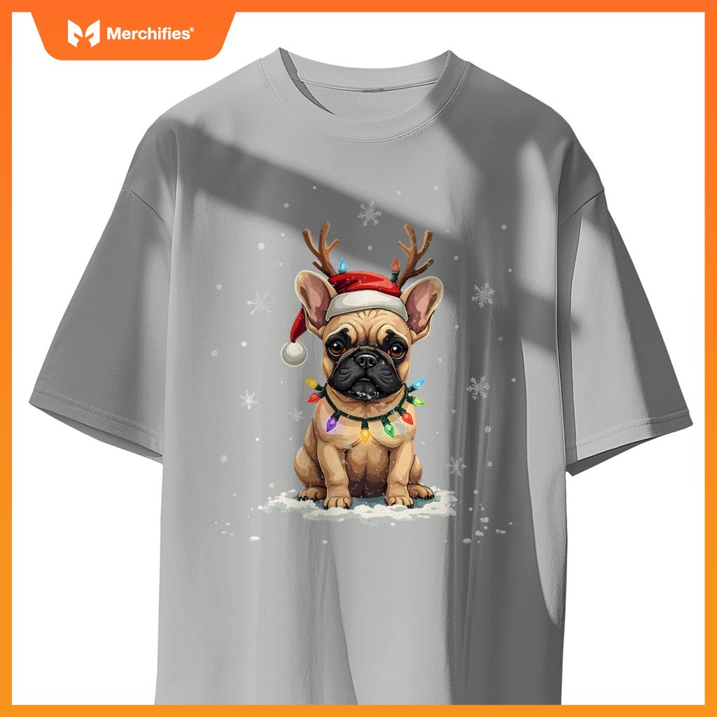 French Bulldog Reindeer Dog Christmas Tree Xmas Santa Funny T-Shirt