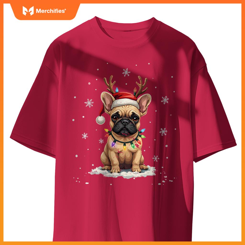 French Bulldog Reindeer Dog Christmas Tree Xmas Santa Funny T-Shirt