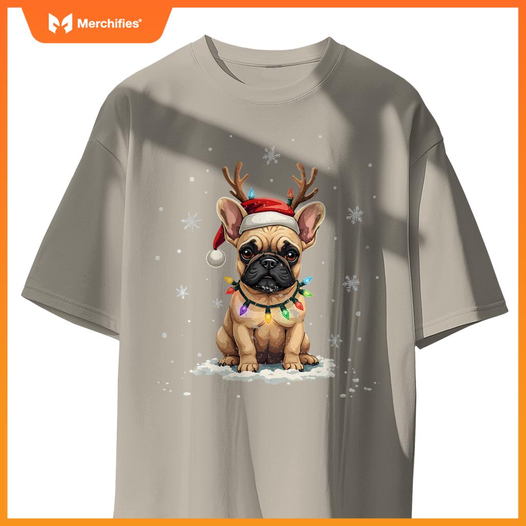 French Bulldog Reindeer Dog Christmas Tree Xmas Santa Funny T-Shirt