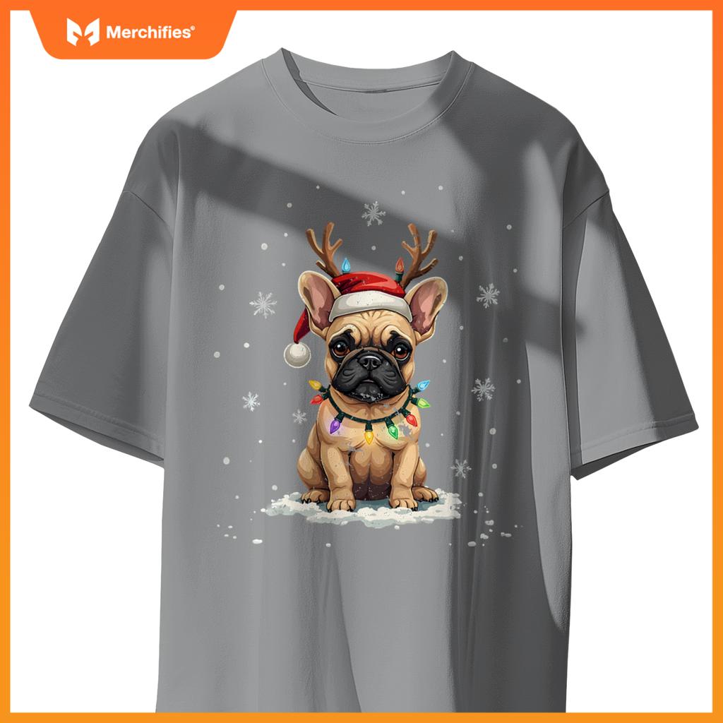 French Bulldog Reindeer Dog Christmas Tree Xmas Santa Funny T-Shirt