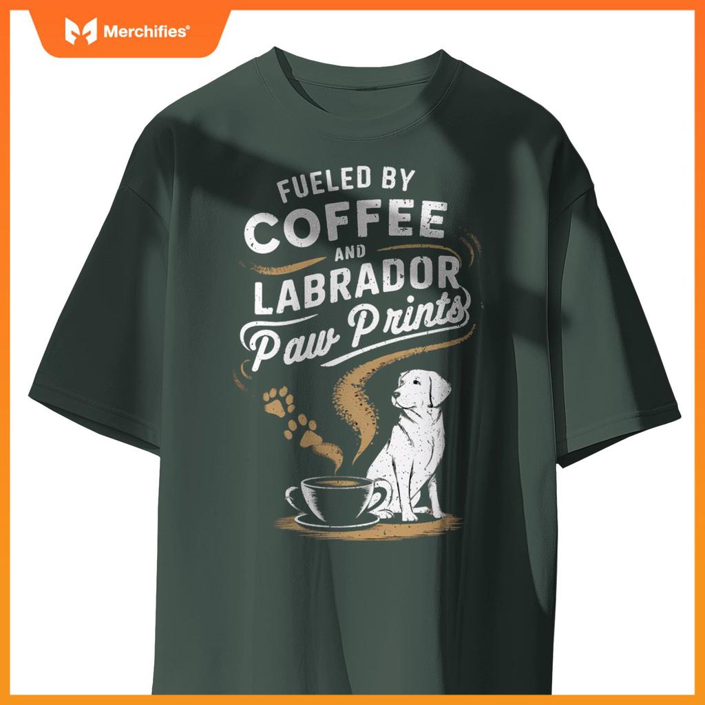 Fueled By Coffee And Lab Paw Prints Labrador Dogs and Coffee T-Shirt