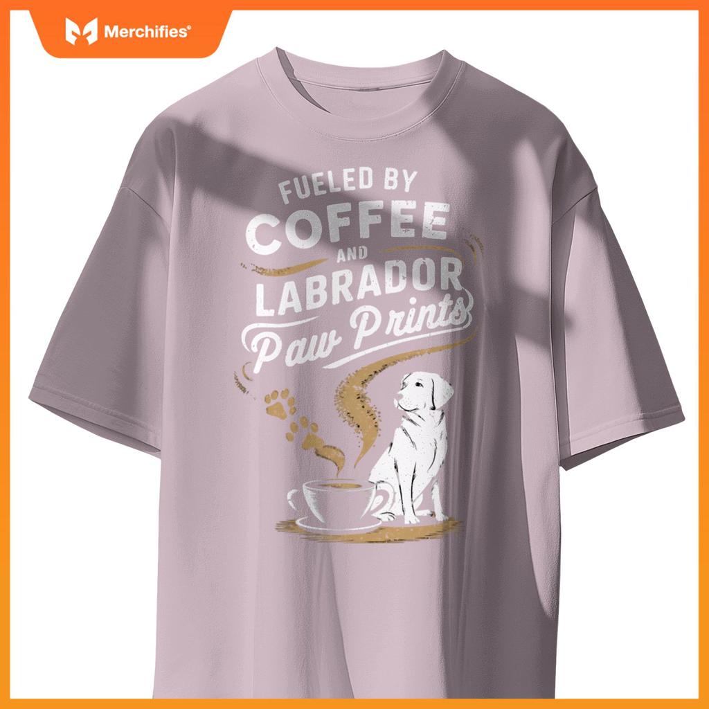 Fueled By Coffee And Lab Paw Prints Labrador Dogs and Coffee T-Shirt