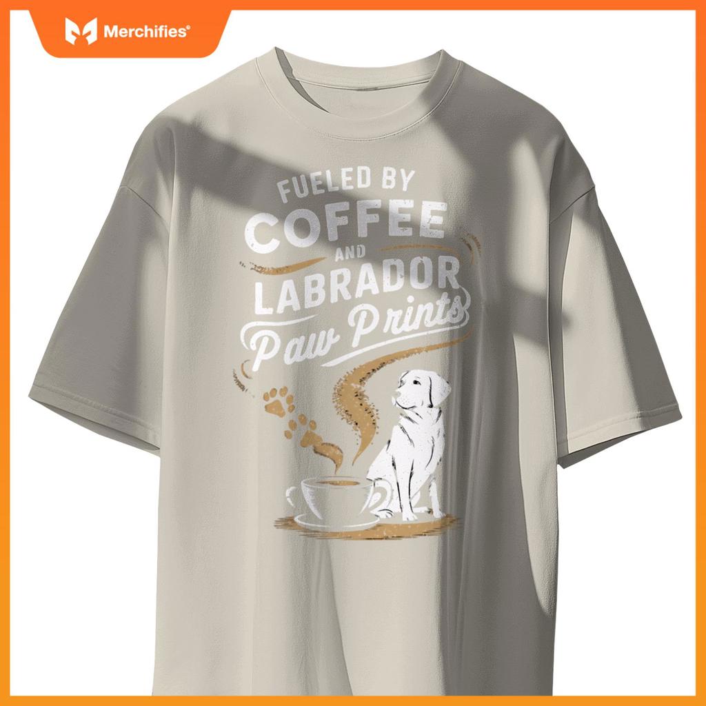 Fueled By Coffee And Lab Paw Prints Labrador Dogs and Coffee T-Shirt