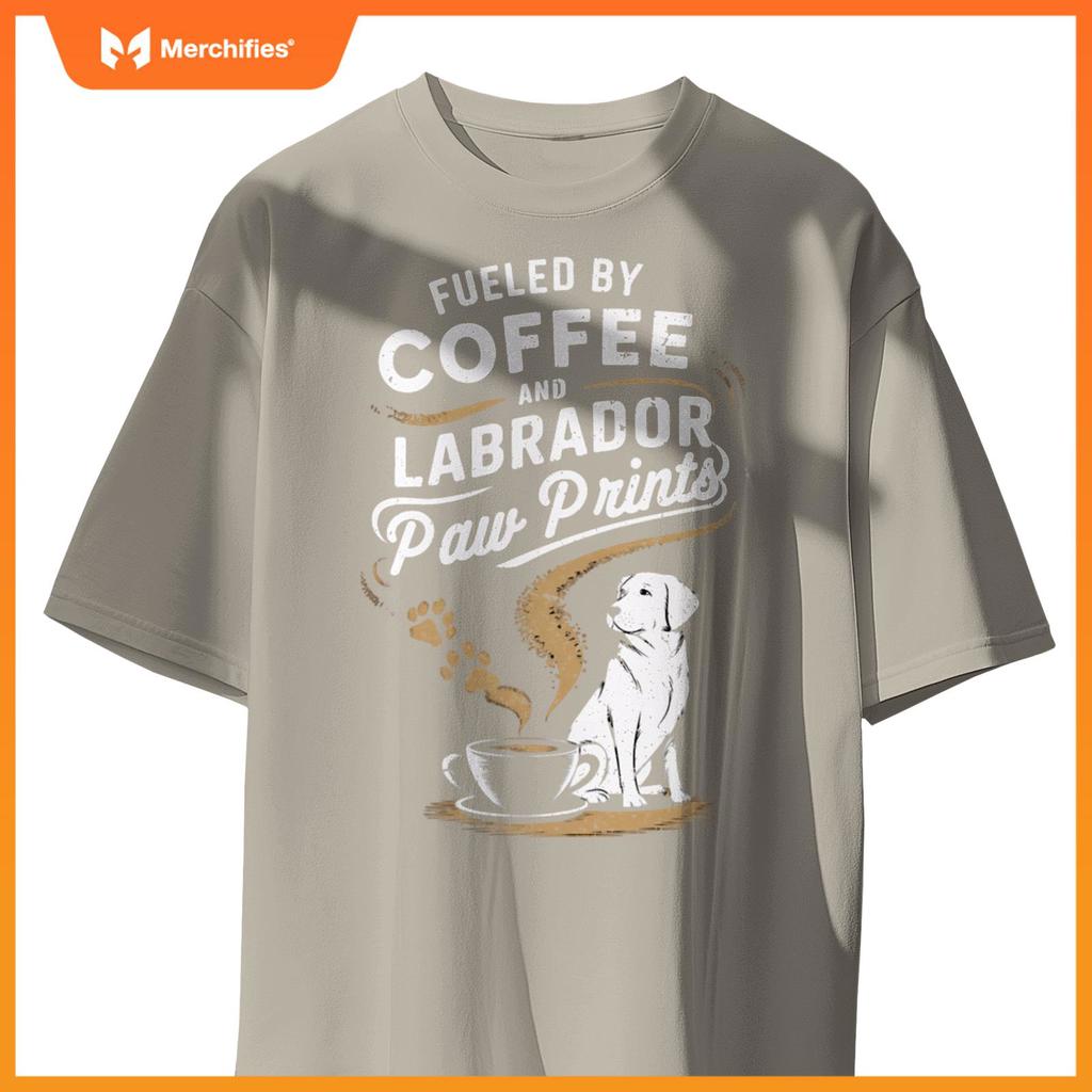 Fueled By Coffee And Lab Paw Prints Labrador Dogs and Coffee T-Shirt