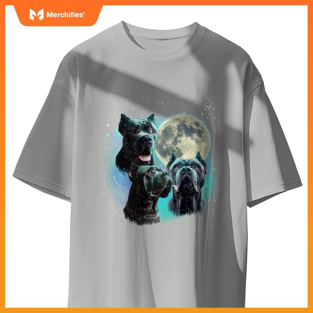 Funny 3 Dog Moon Blue Cane Corso, Cropped Ears, Weird Meme T-Shirt