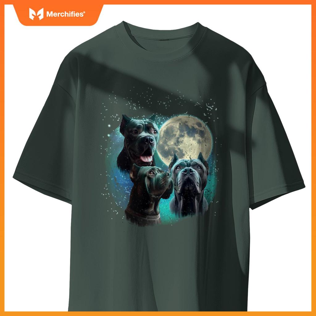 Funny 3 Dog Moon Blue Cane Corso, Cropped Ears, Weird Meme T-Shirt