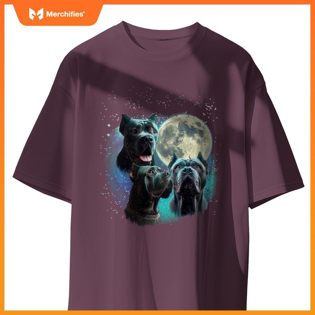 Funny 3 Dog Moon Blue Cane Corso, Cropped Ears, Weird Meme T-Shirt