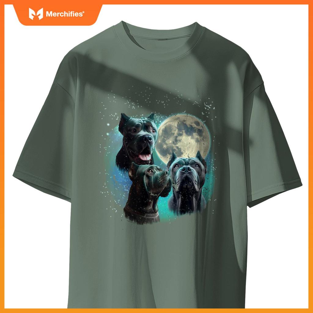 Funny 3 Dog Moon Blue Cane Corso, Cropped Ears, Weird Meme T-Shirt