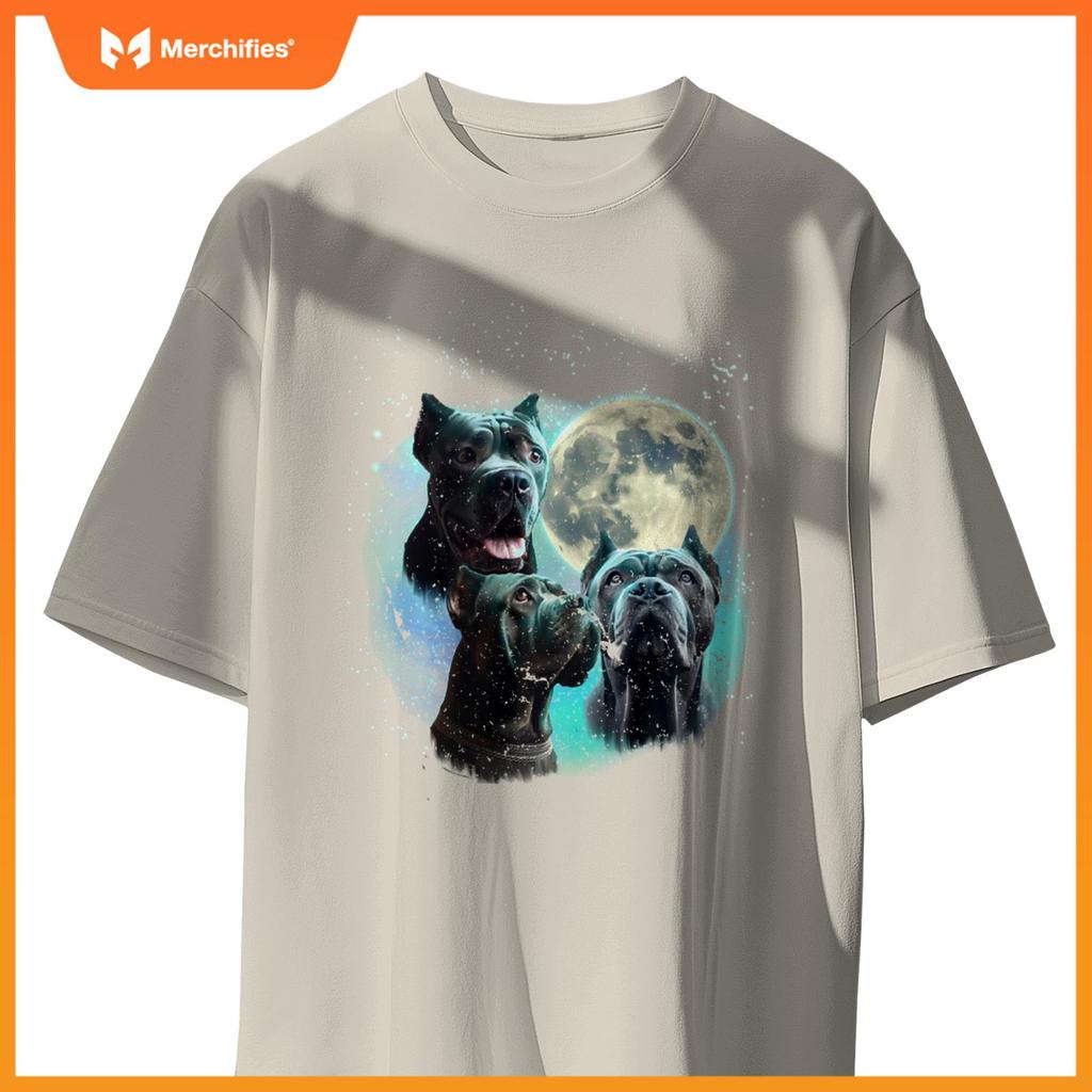 Funny 3 Dog Moon Blue Cane Corso, Cropped Ears, Weird Meme T-Shirt