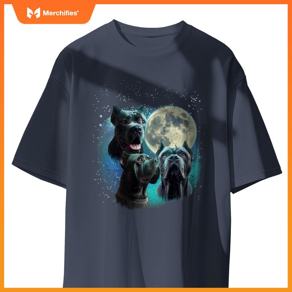 Funny 3 Dog Moon Blue Cane Corso, Cropped Ears, Weird Meme T-Shirt