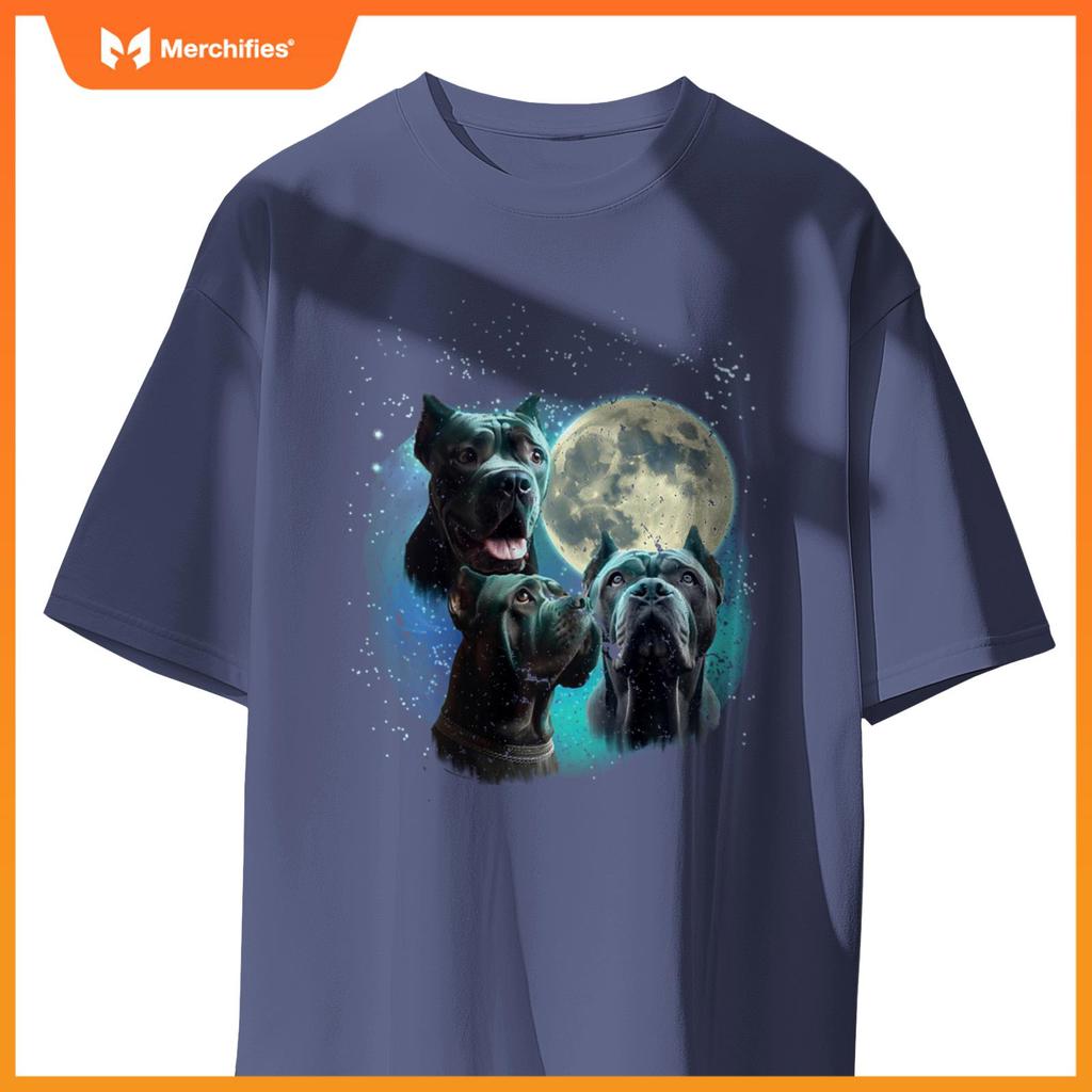 Funny 3 Dog Moon Blue Cane Corso, Cropped Ears, Weird Meme T-Shirt
