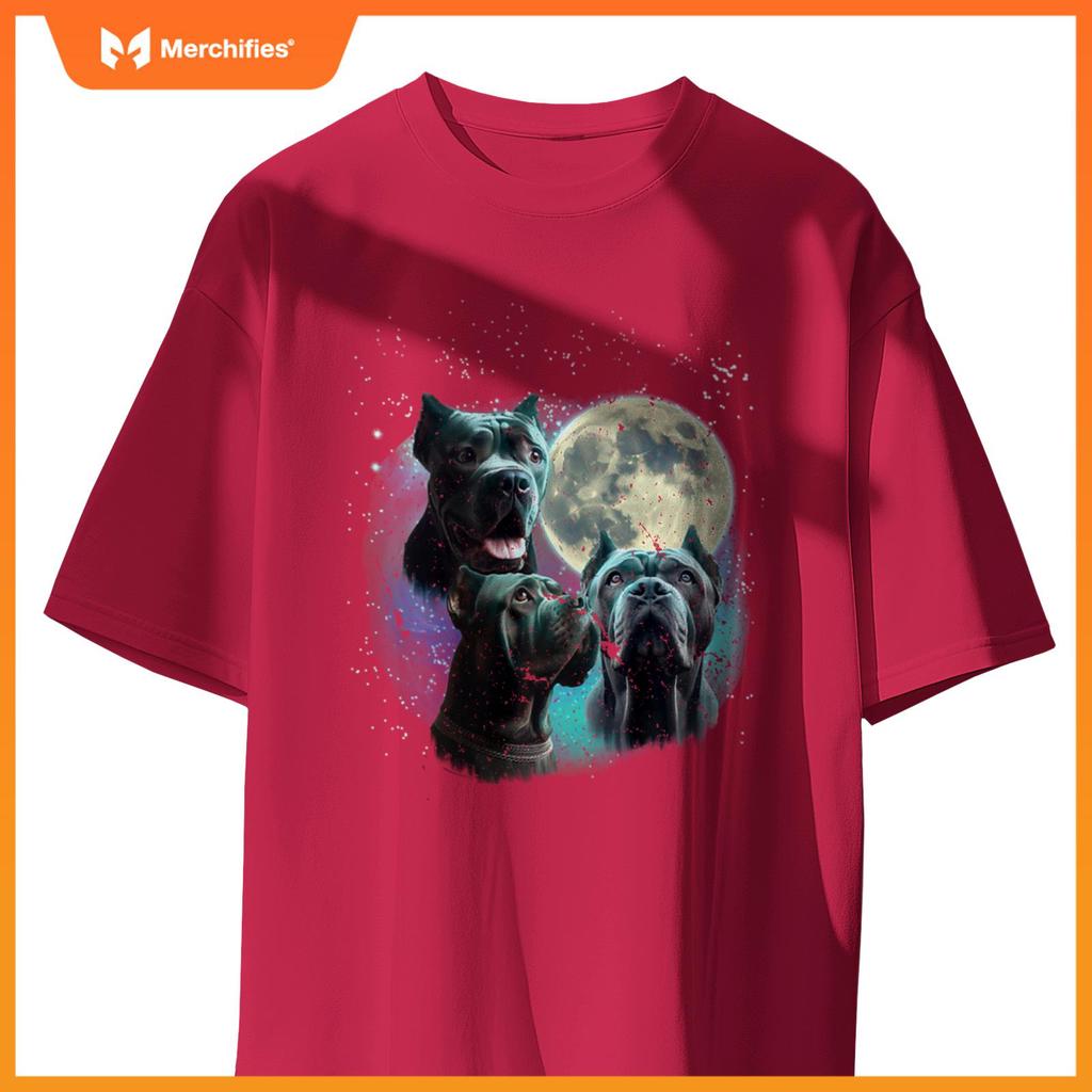 Funny 3 Dog Moon Blue Cane Corso, Cropped Ears, Weird Meme T-Shirt