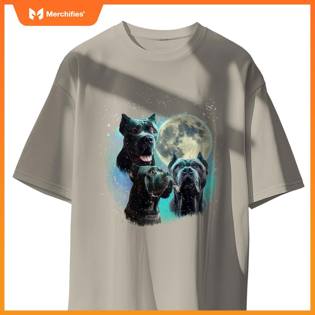 Funny 3 Dog Moon Blue Cane Corso, Cropped Ears, Weird Meme T-Shirt