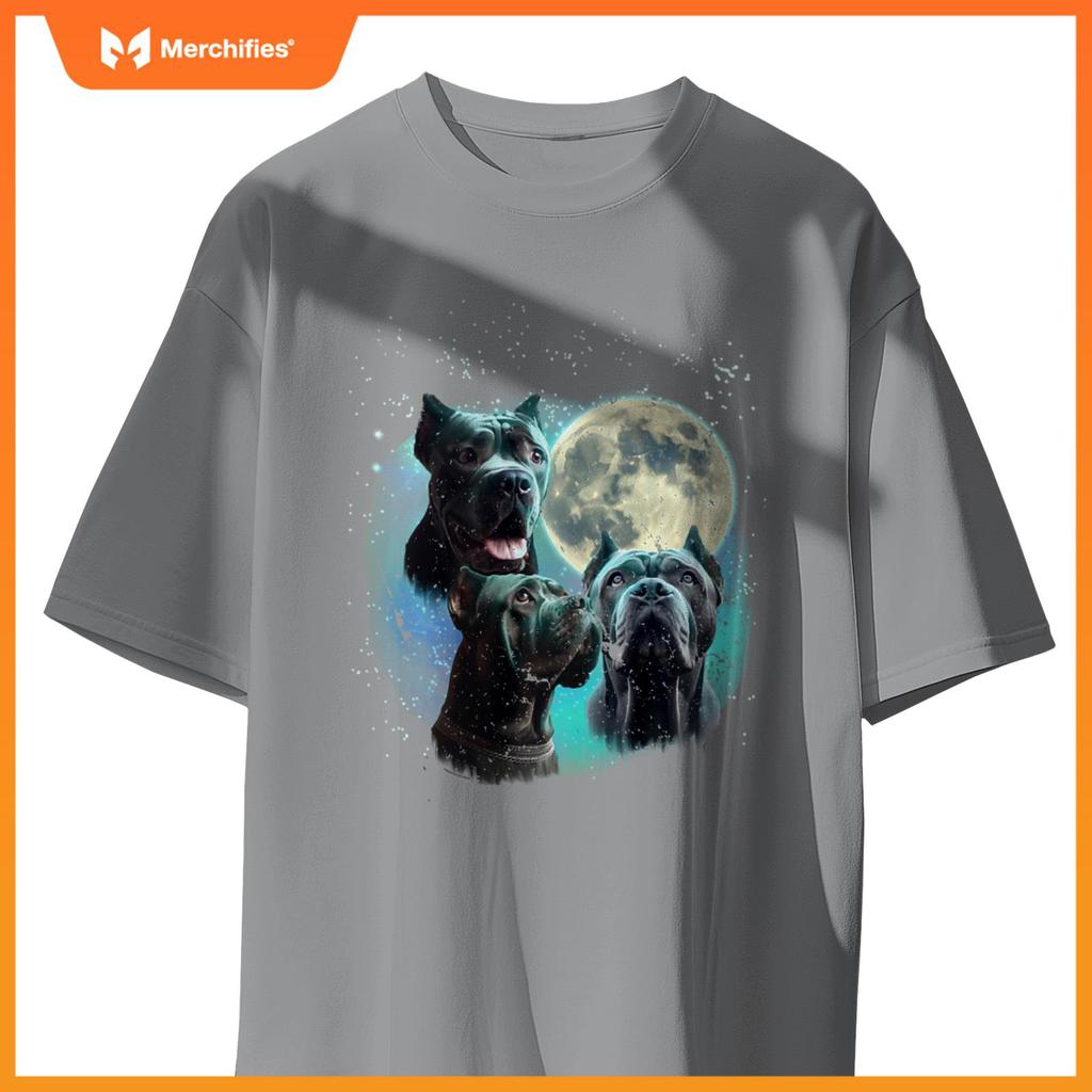 Funny 3 Dog Moon Blue Cane Corso, Cropped Ears, Weird Meme T-Shirt