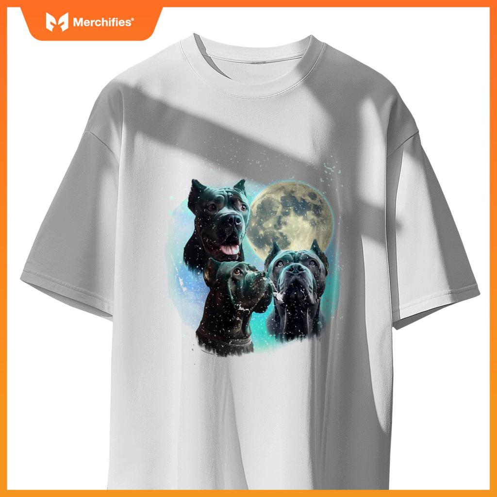 Funny 3 Dog Moon Blue Cane Corso, Cropped Ears, Weird Meme T-Shirt