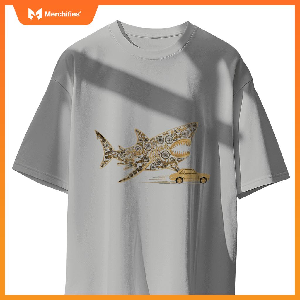 Funny Bicycles Shaping A Shark Chasing A Car Funny Cyclists T-Shirt