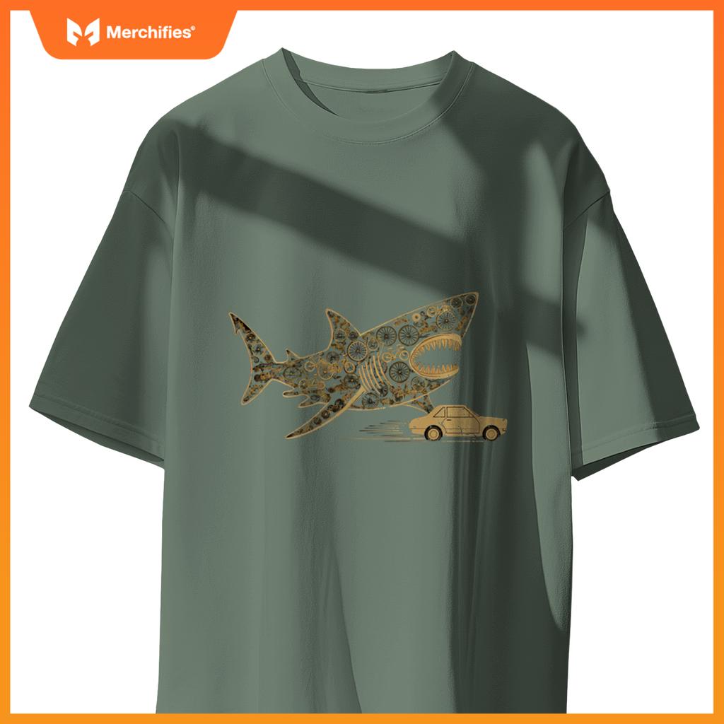 Funny Bicycles Shaping A Shark Chasing A Car Funny Cyclists T-Shirt