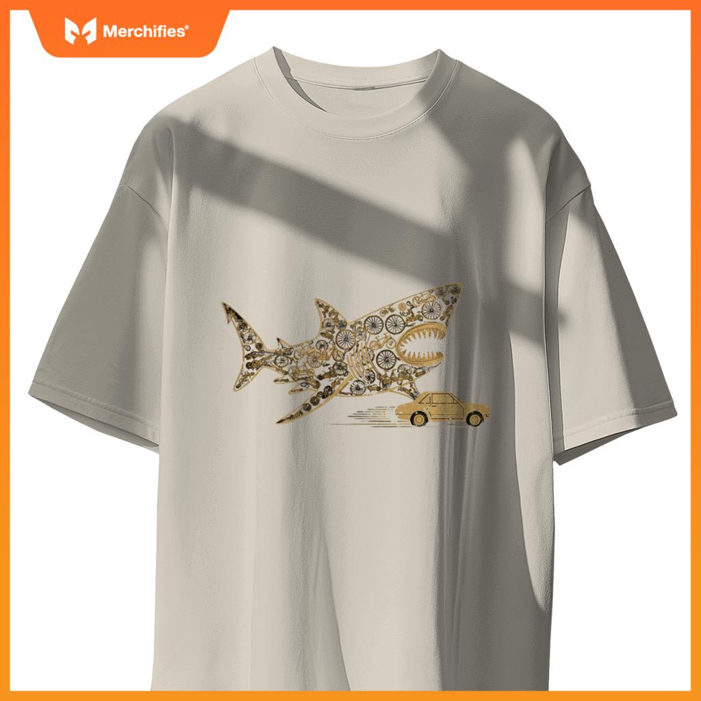 Funny Bicycles Shaping A Shark Chasing A Car Funny Cyclists T-Shirt