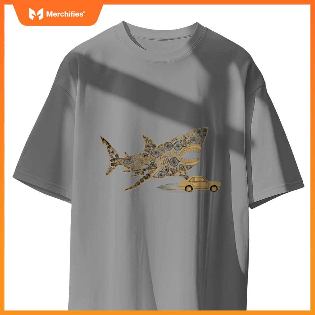 Funny Bicycles Shaping A Shark Chasing A Car Funny Cyclists T-Shirt