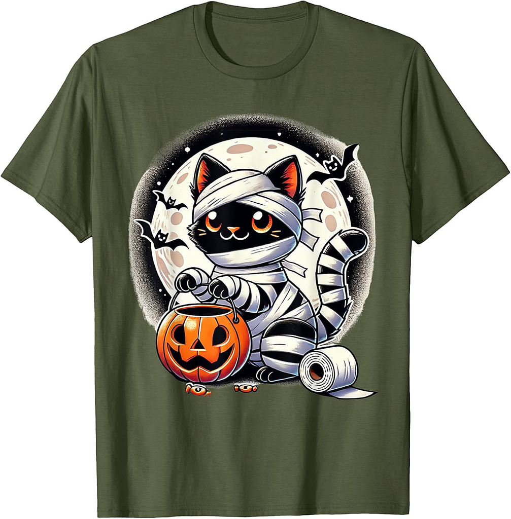 Funny Black Cat Mummy Halloween Pumpkin Boys Girls Kids T-Shirt