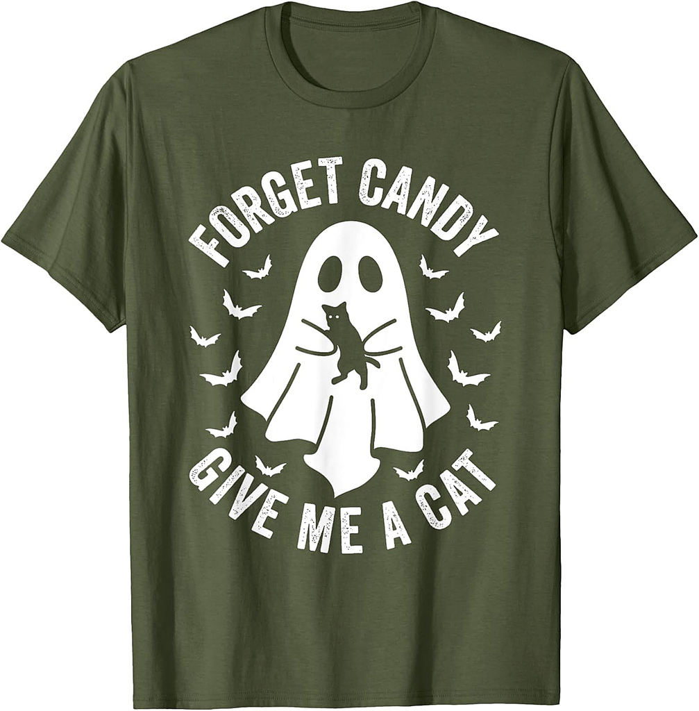 Funny Boo Ghost Black Cat Forget Candy Give Me Cat Halloween T-Shirt