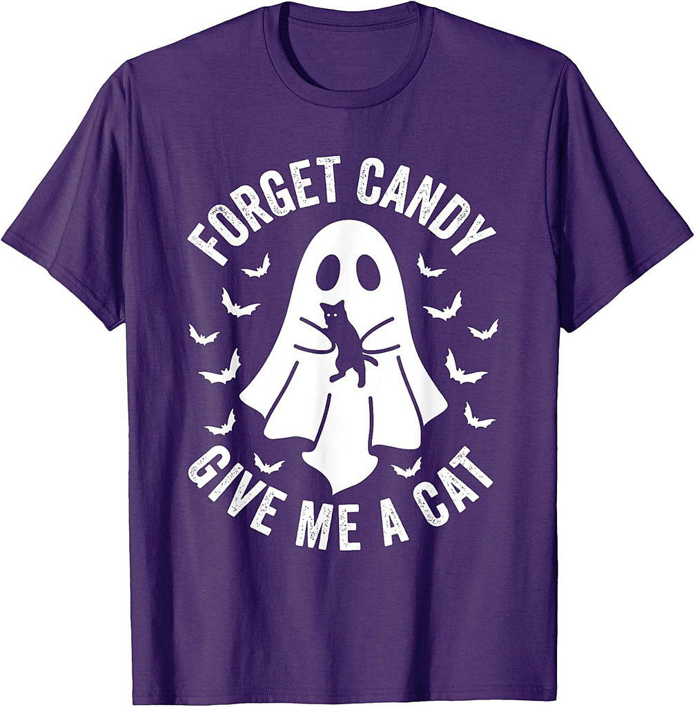 Funny Boo Ghost Black Cat Forget Candy Give Me Cat Halloween T-Shirt