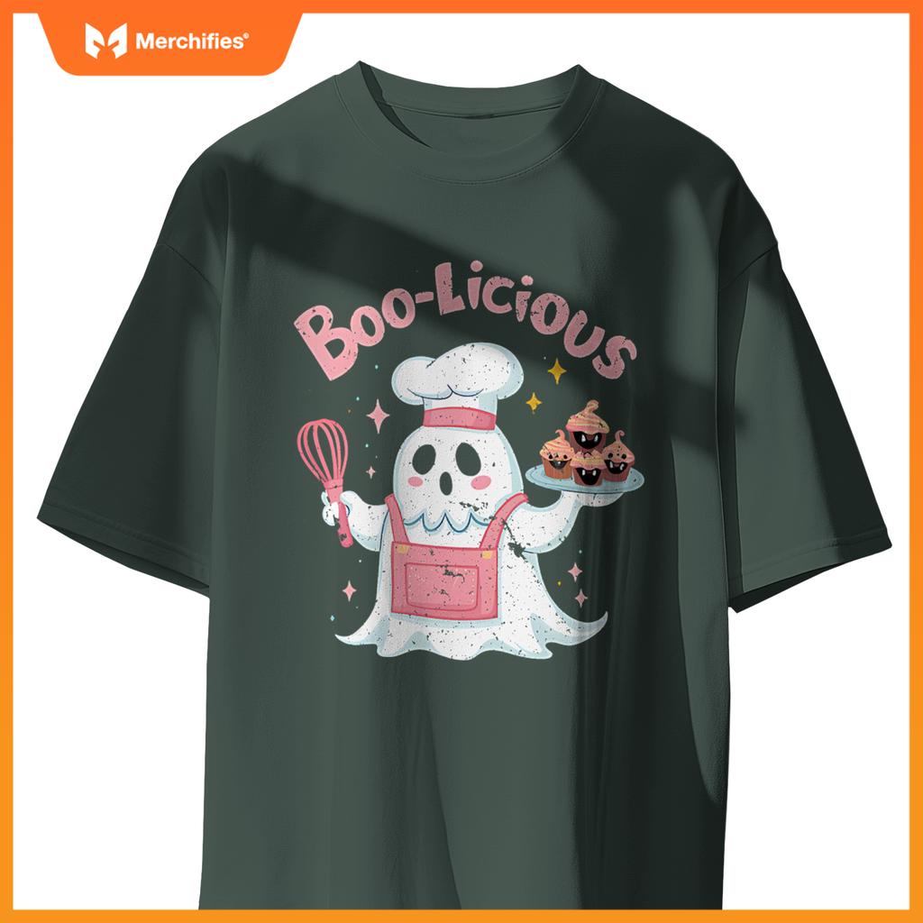 Funny Boo Licious Cute Ghost Cefeteria Chef Halloween Party T-Shirt
