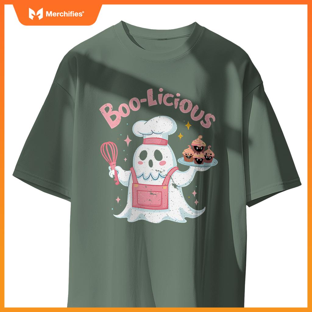Funny Boo Licious Cute Ghost Cefeteria Chef Halloween Party T-Shirt